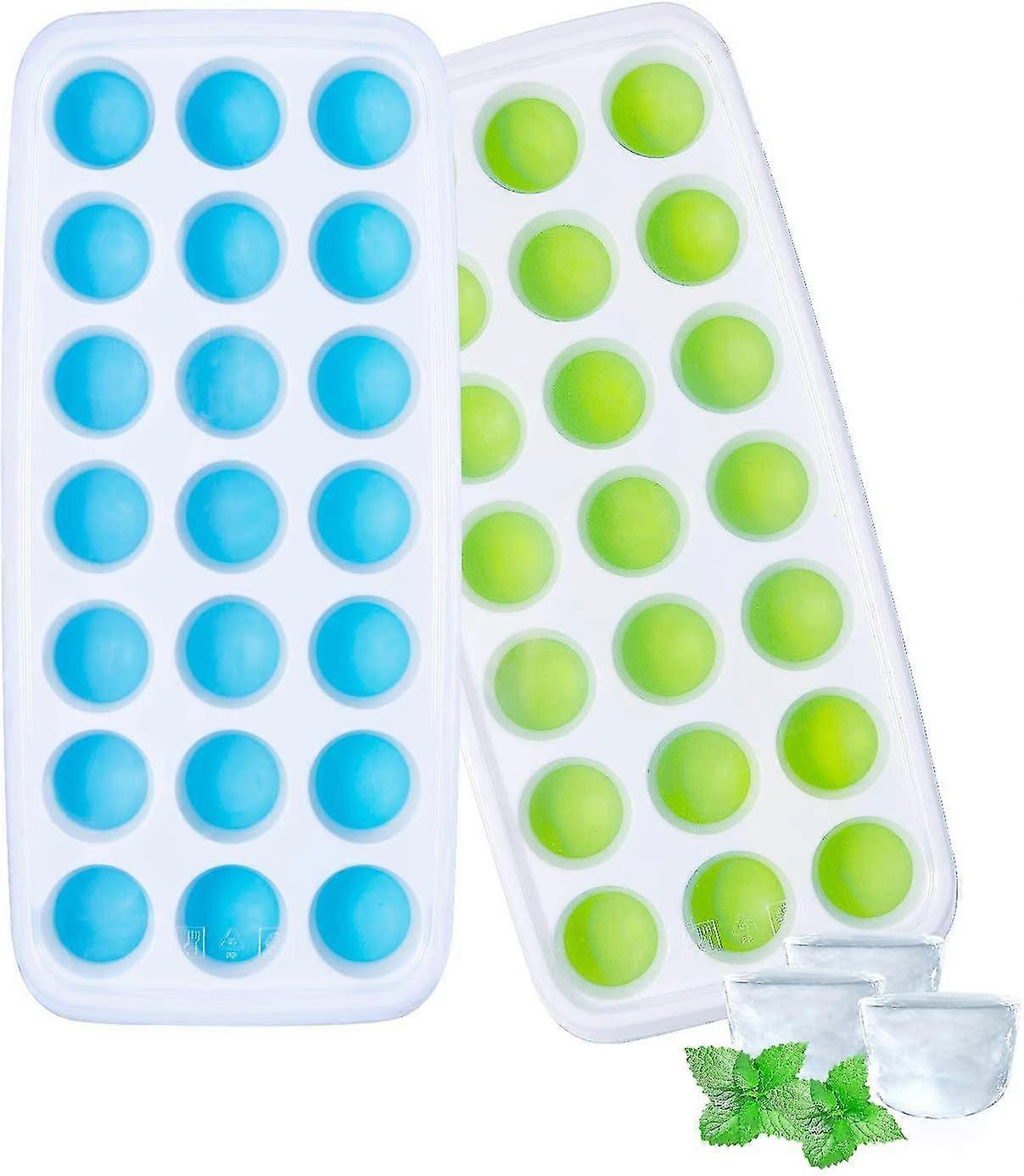 Ice Cube Trays with Lids, 2 Pack Silicone Ice Tray with Lid, Easy-Release Ice Trays Stackable 42 Ice Cubes (Blue & Green) hwy