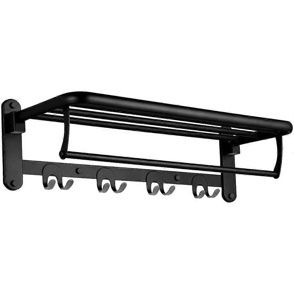 Foldable Wall Mounted Towel Rack with Towel Hooks and Adjustable Towel Bar for Bathroom 24-Inch