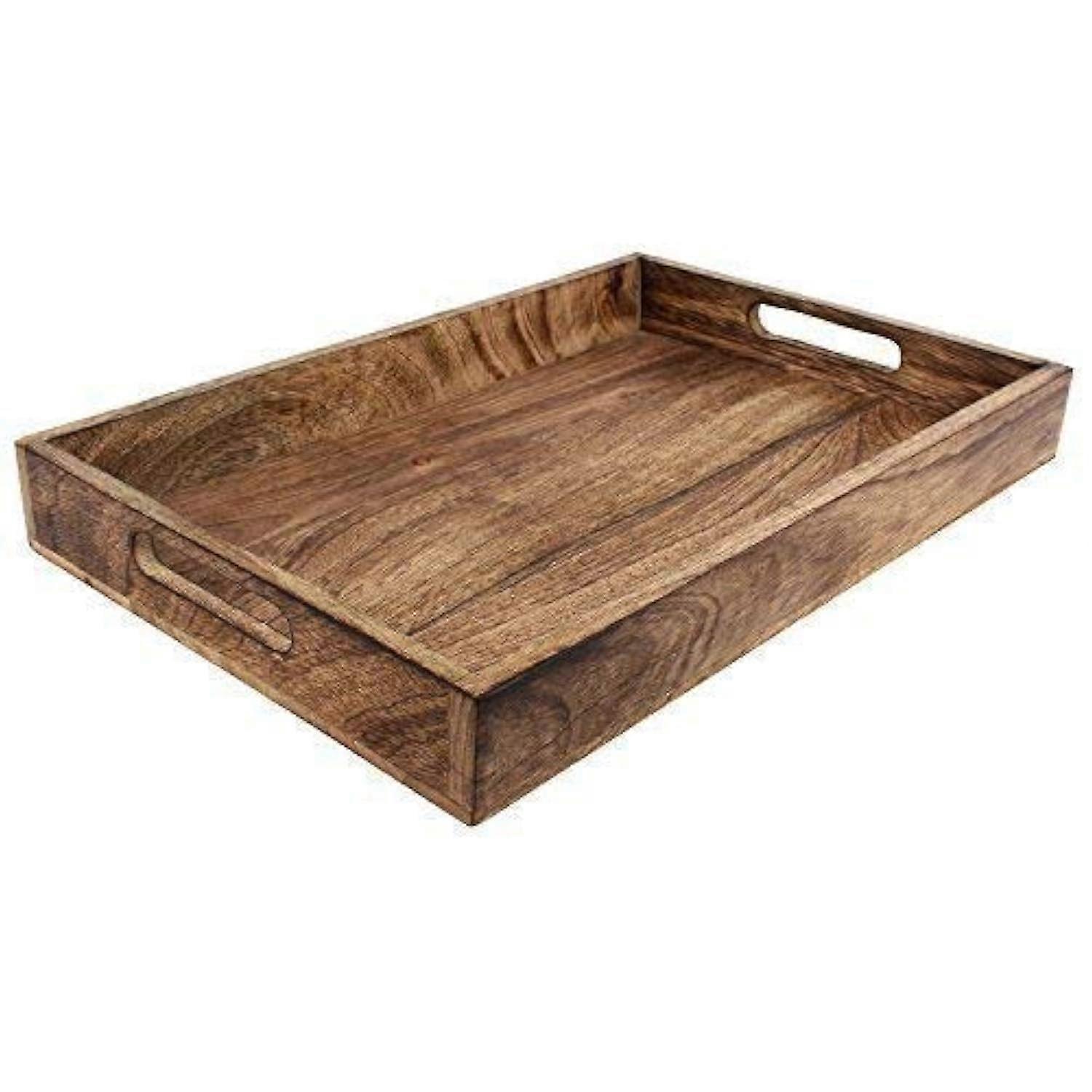 Handmade Classic Wooden Tray 15 Inch – Medium Serving Tray for Kitchen and Dining – Elegant Wood Serveware for Snacks and Drinks