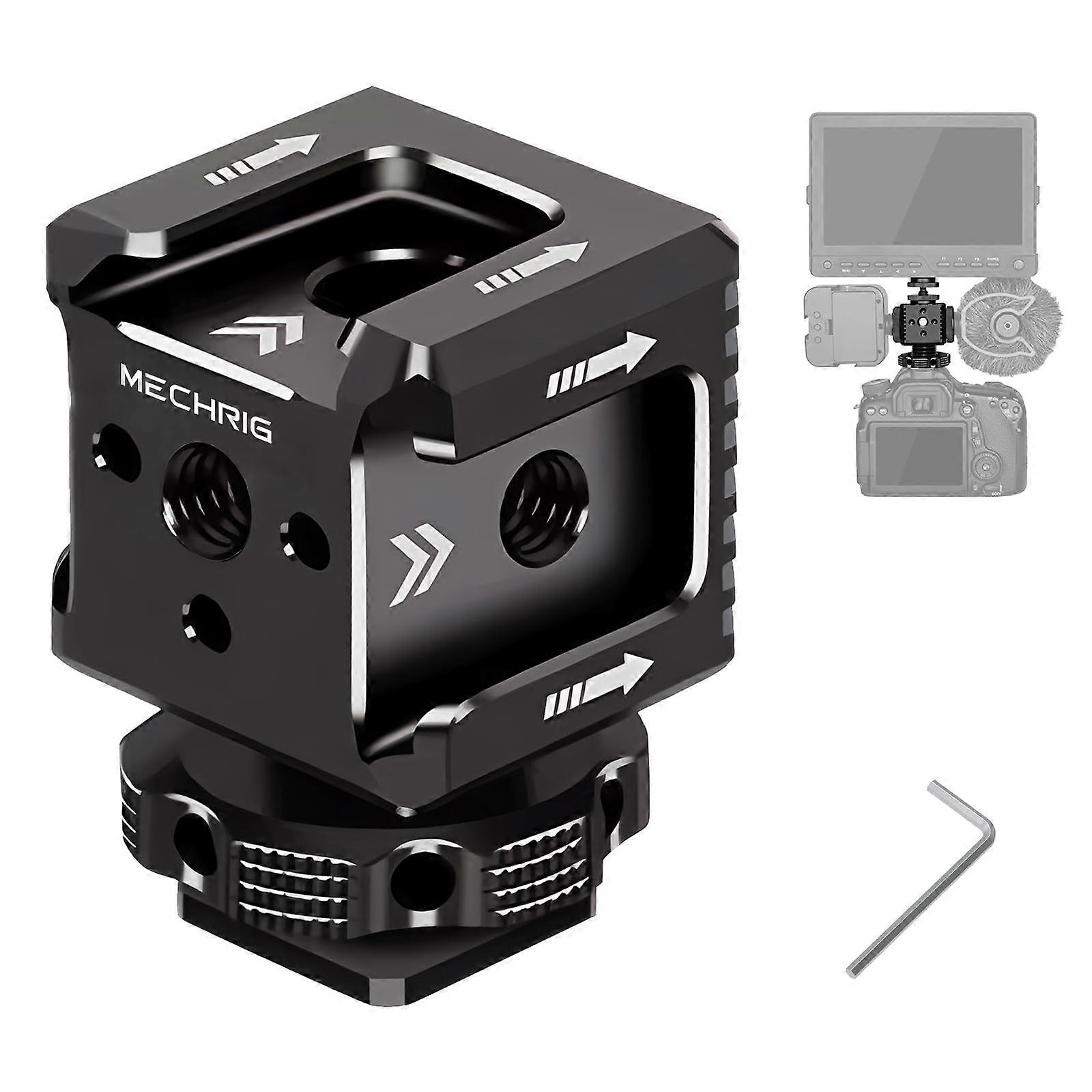 Triple Cold Shoe Mount with 1/4" Thread, Aluminum Camera Hot Shoe Extension Bracket for LED Light, Monitor, Microphone
