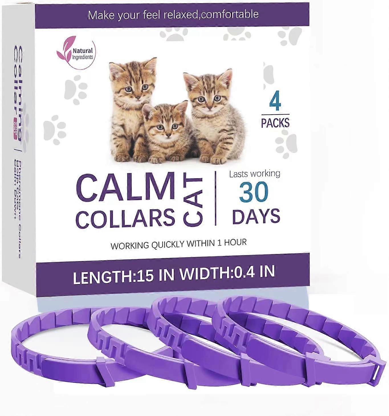 4 Cat Pheromone Collar for Reducing Cat Anxiety, Adjustable Size, Long-Lasting, Safe Material, Calming Solution