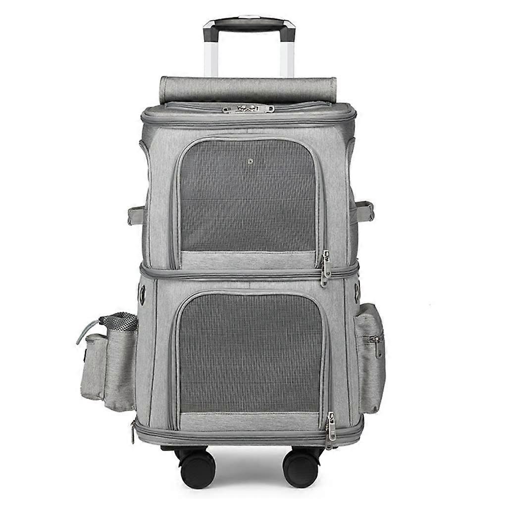 Double Layer Dog Pram Cat Strollers for 2 Cats, Pet Cat Dog Travel Carrier with Wheels