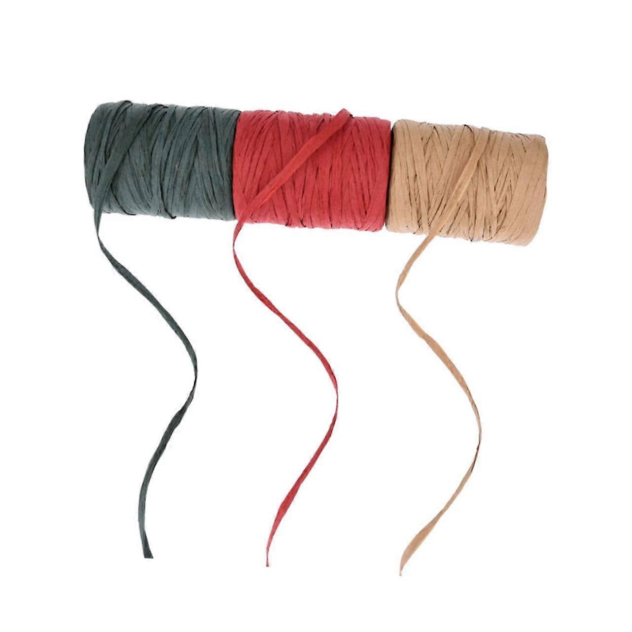 Handmade Raffia Paper Ropes 3 Rolls 100m/roll Bright Christmas Colors Wrapping Ropes