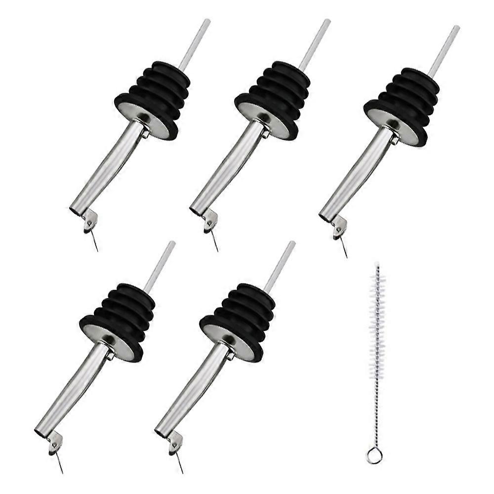 5Pcs Automatic Lid Wine Pourer 304+Stainless Steel Short Brush