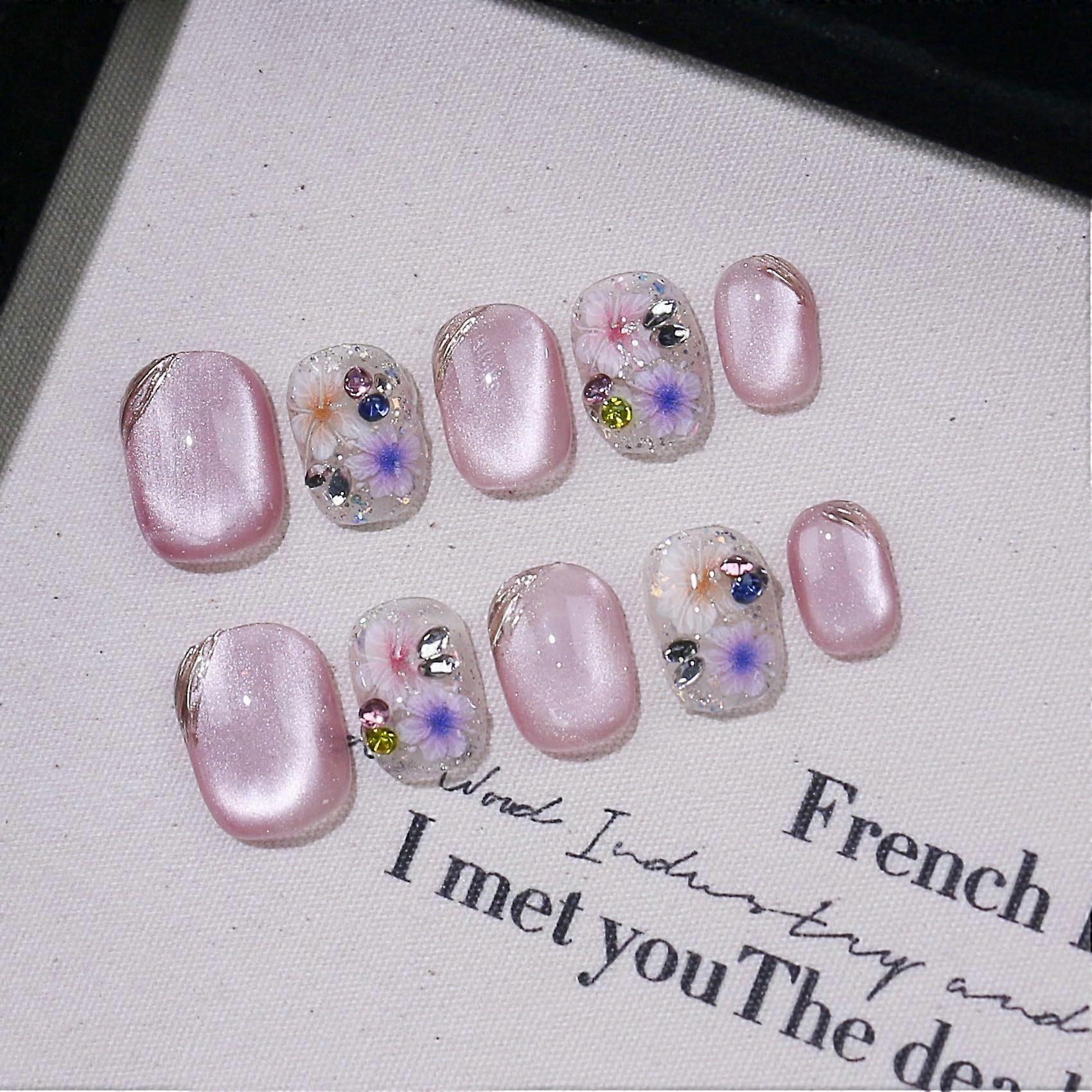 Short Square Press on Nails  Handmade Manicure Custom Art Reusable False Nails 10pcs with Solid Nail GlueNail Adhesive Tabs (307Medium)