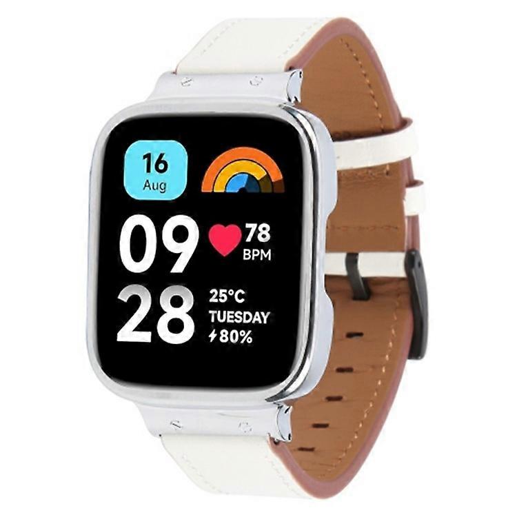 Compatible For Xiaomi Redmi Watch 3 Lite Top Layer Cowhide Leather Replacement Strap with Metal Watch Case
