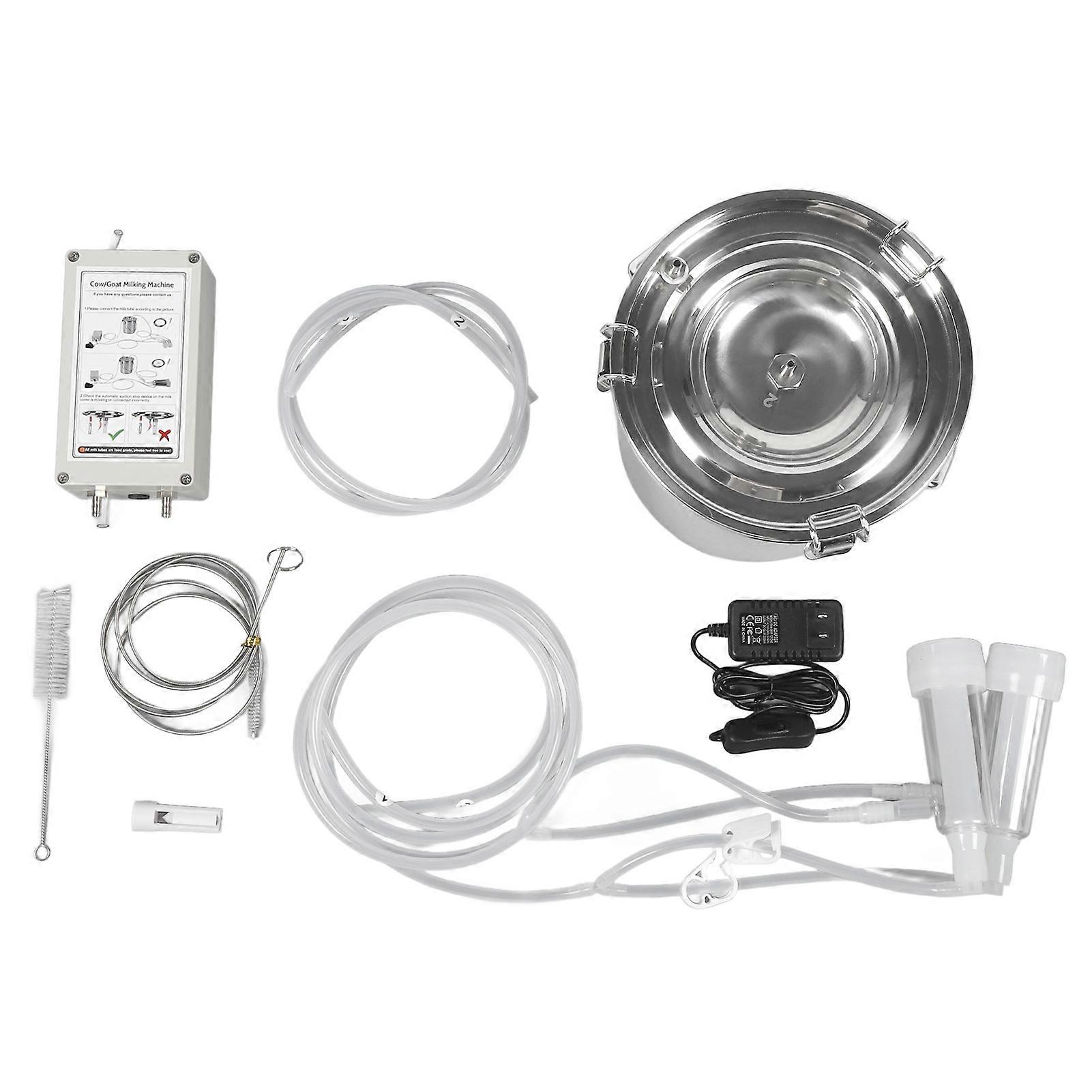 Electric Milking Machine for Goats, 7L Stainless Steel Portable Milker, Pulsating Vacuum Pump, Adjustable Suction, Anti-Overflow, US Plug
