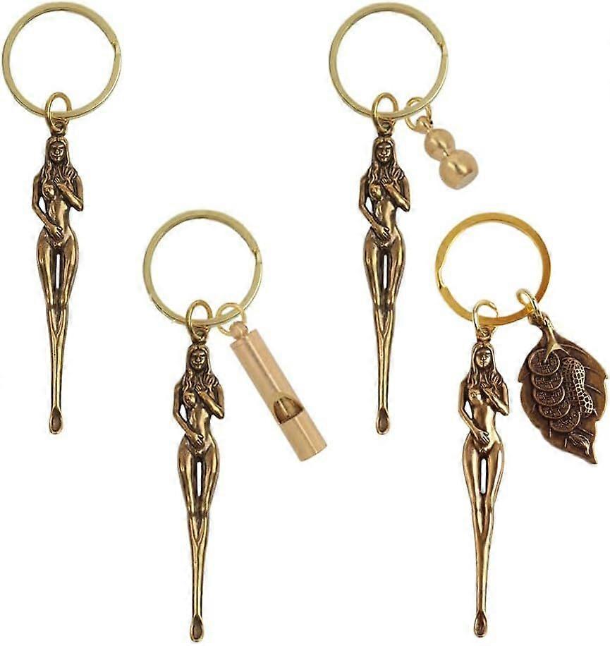 4Pcs Beauty Brass Ear Digging Spoon Key Ring