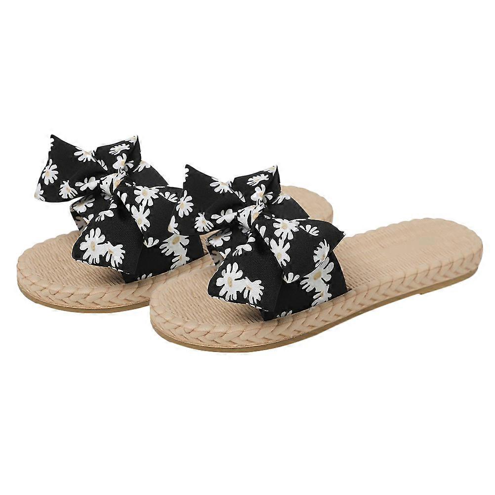 Beach Sandals Stylish Fresh Summer Slipper Anti-Slip Daisy Printing Bowknot Slipper for Women Wearing Black Size 40 1 Pair
