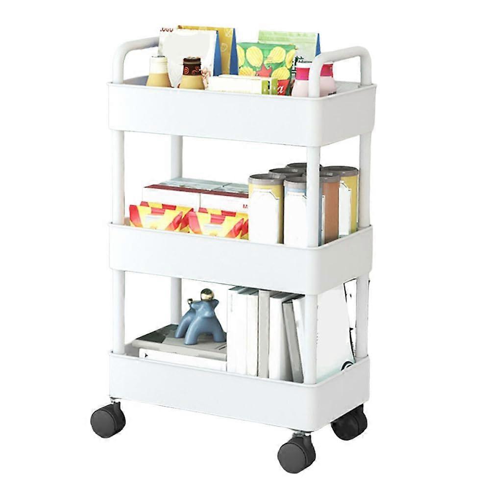 3Tier Multipurpose Rolling Storage Cart Craft Cart Serving Trolley with Wheels for Office Bathroom Kitchen White Ref: 8433