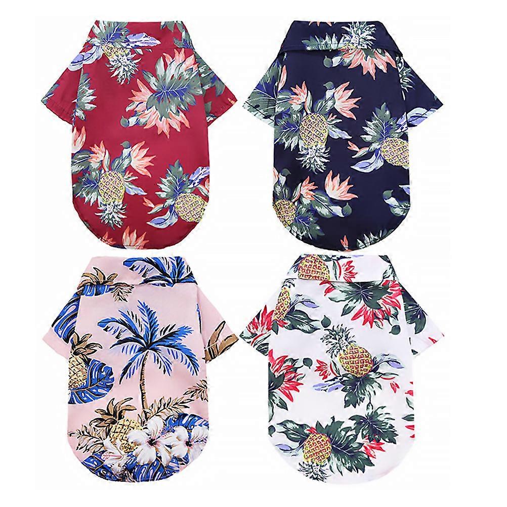 4pcs Hawaiian Print Dog Shirts Summer Beach Pool Party Wine Design Breathable Pet Clothing