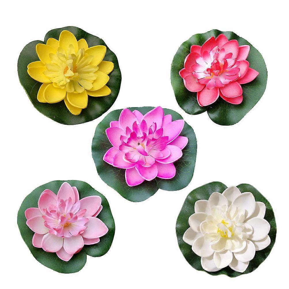 5pcs Artificial Floating Lotus Flowers for Aquarium Decor – White, Yellow, Pink, Light Pink Eva Simulation Water Lilies for Home & Garden Use