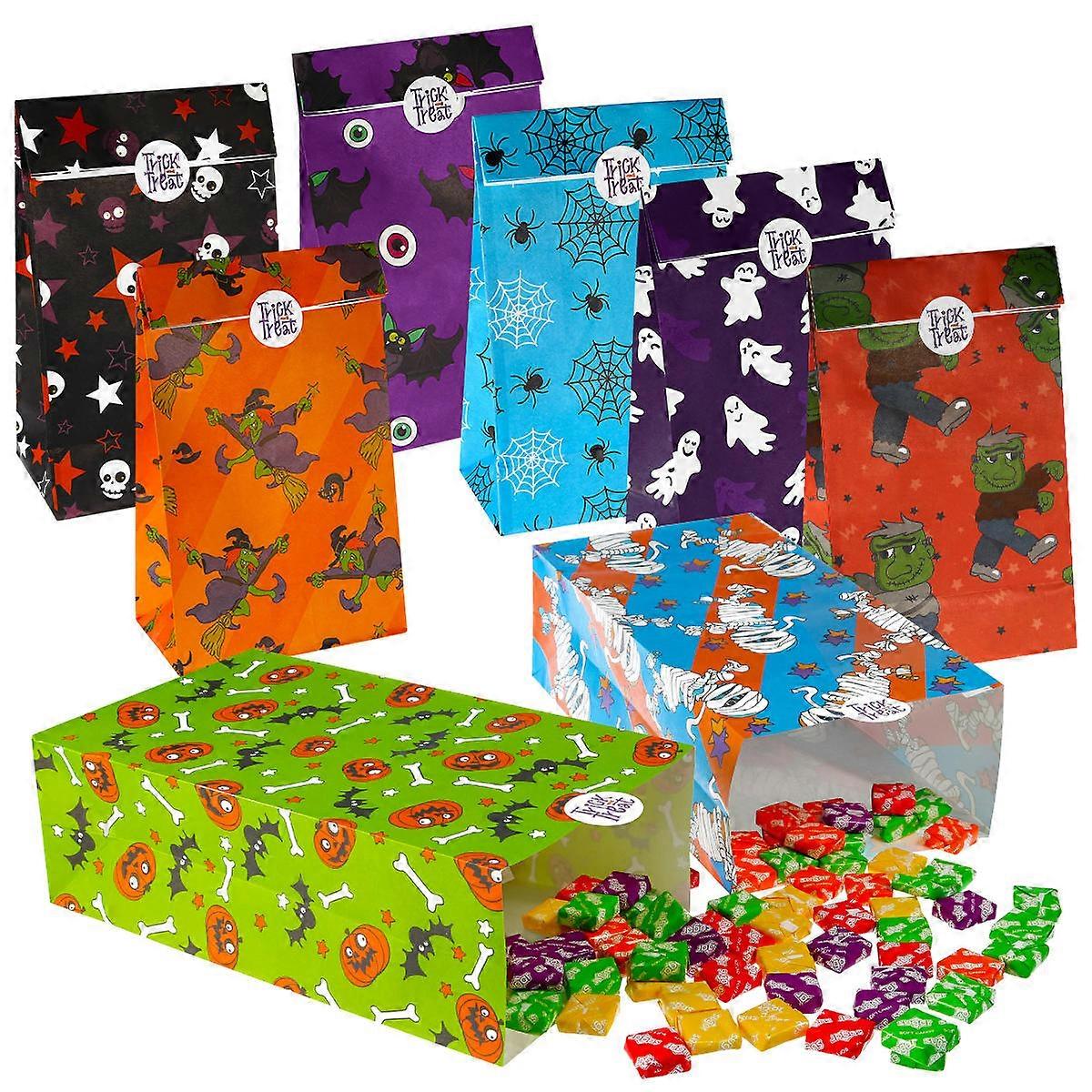 Halloween Goodie Bags TOYMYTOY 72Pcs Assorted Color Square Kraft Paper present Bag for Children Party Hosts