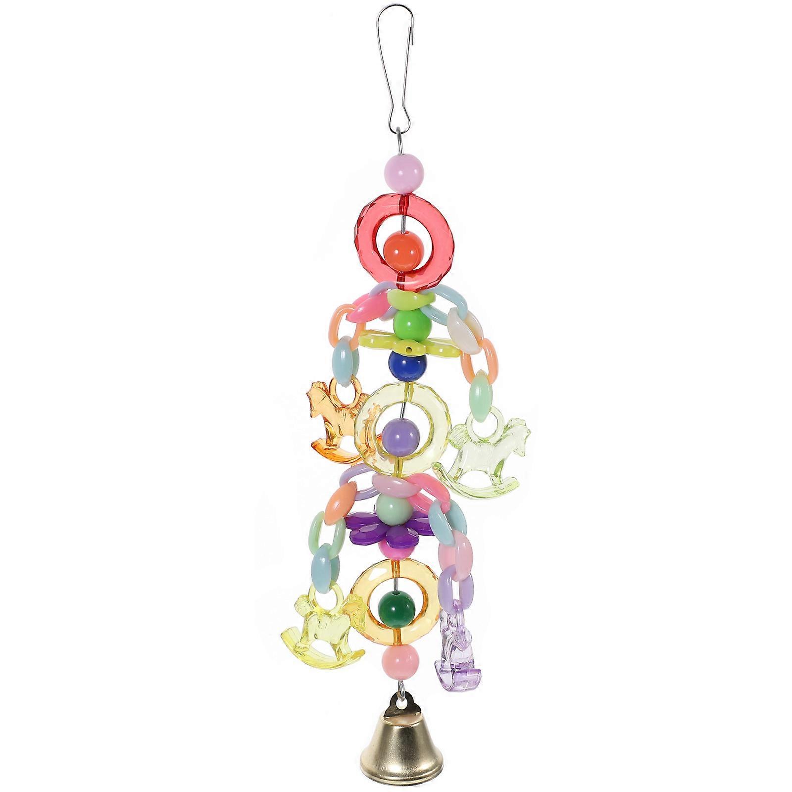 Hanging String Chewing Toy Acrylic Beads Bell Bird Playing Toy Playtime Parakeets M 1Pack