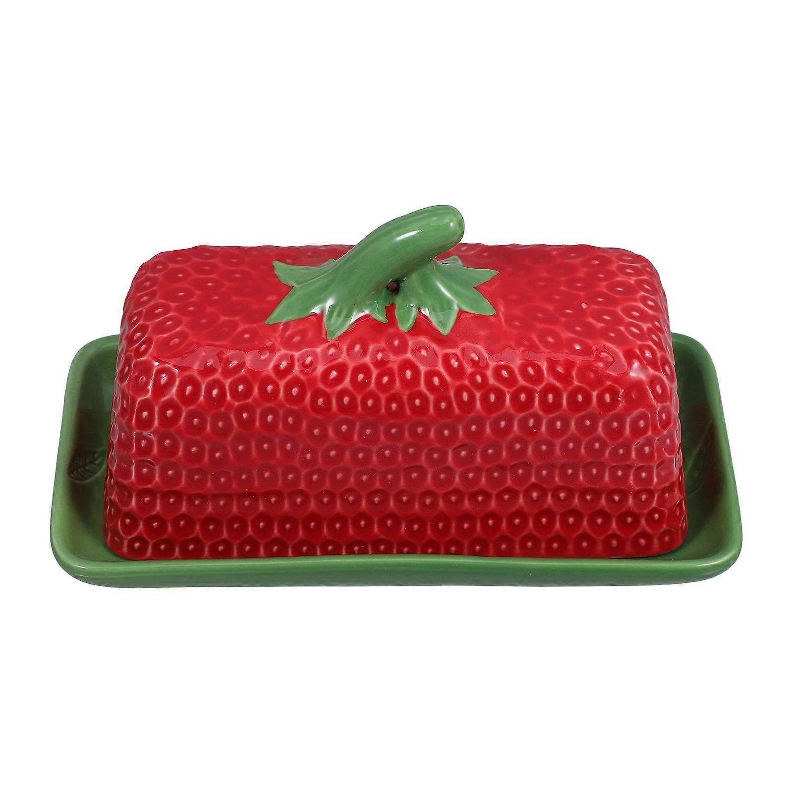 Ceramic Butter Dish With Lid For Countertop Home Use Rectangular Freshness Preservation 1Set