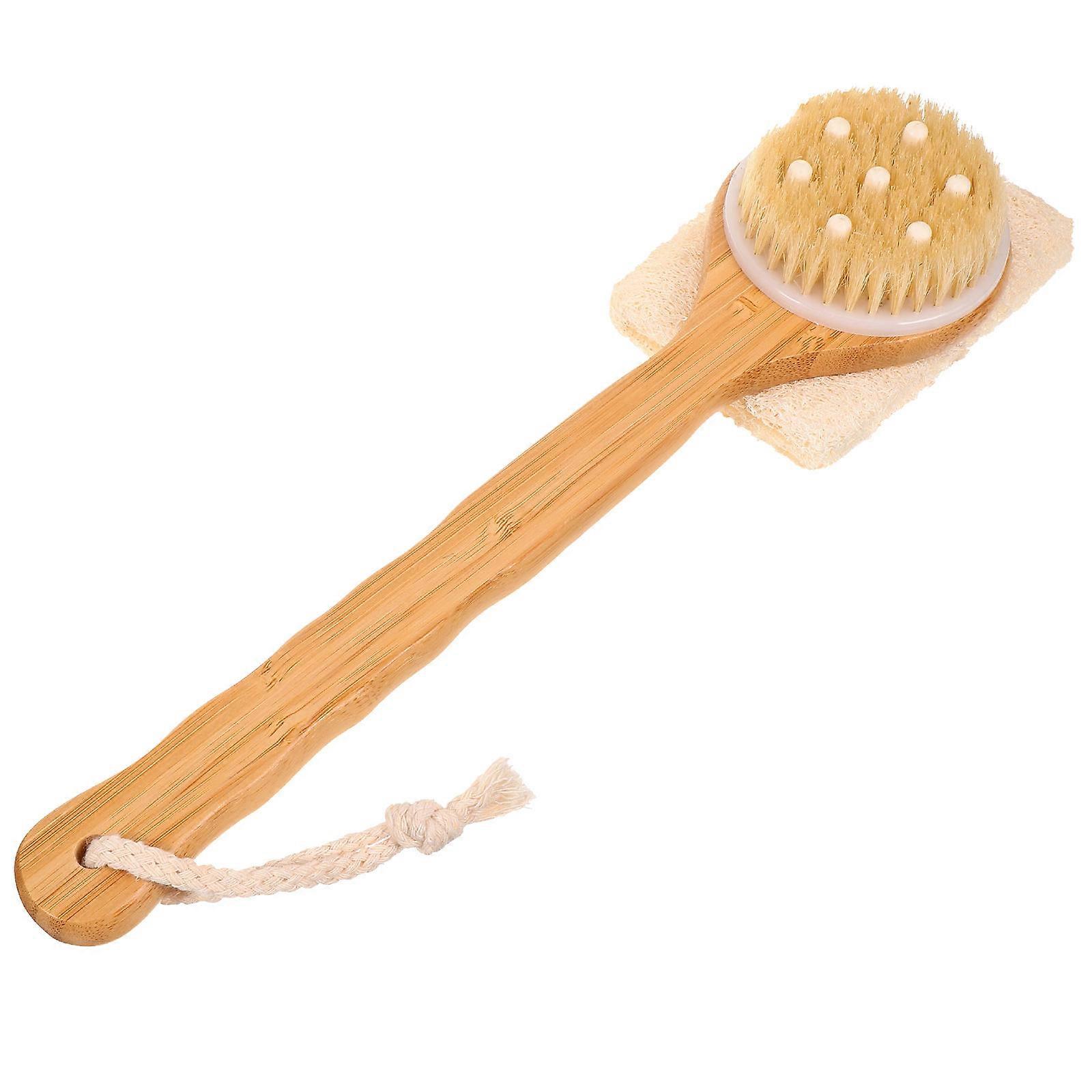 Natural Loofah Bath Brush with Handle Double Sided Exfoliating Scrubber for Deep Skin Cleansing, Lightweight Spa Tool for Home Use