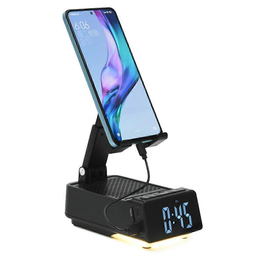 F30 3 in 1 Desktop Foldable Phone Stand Bluetooth-Compatible Speaker Digital Alarm Clock