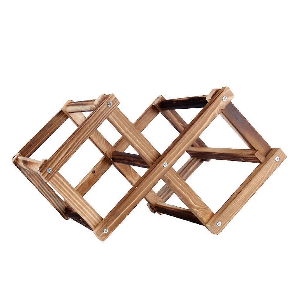 Countertop Rack Holder Wooden Wine Storage Rack Dining Area Carbon Roasted Color Foldable 1Pcs