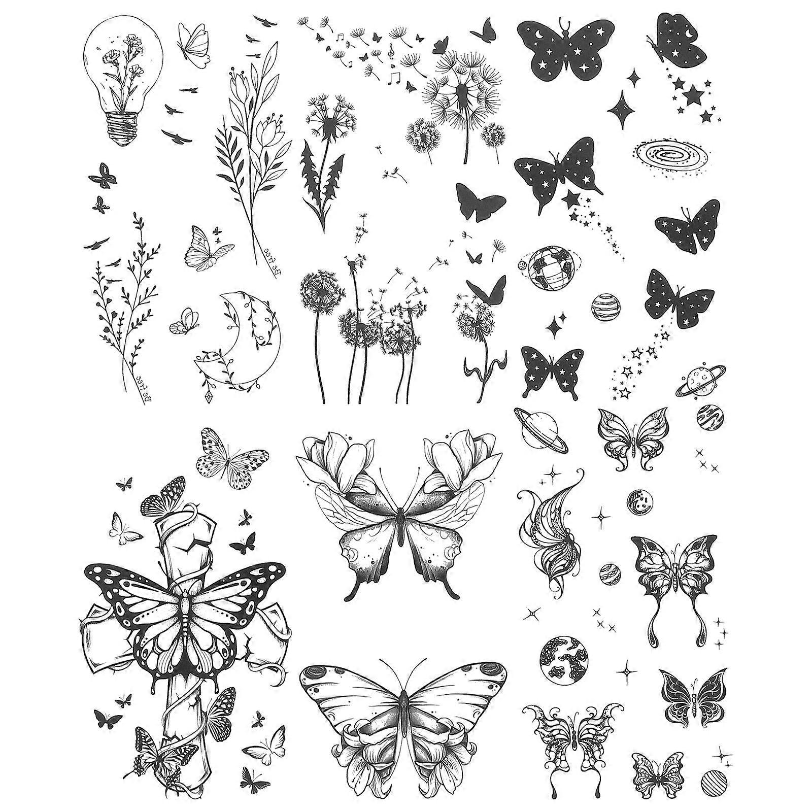 Creative Butterfly Stickers Flower Temporary Body Decorations Assorted .6x6cm Removable 12 Sheets