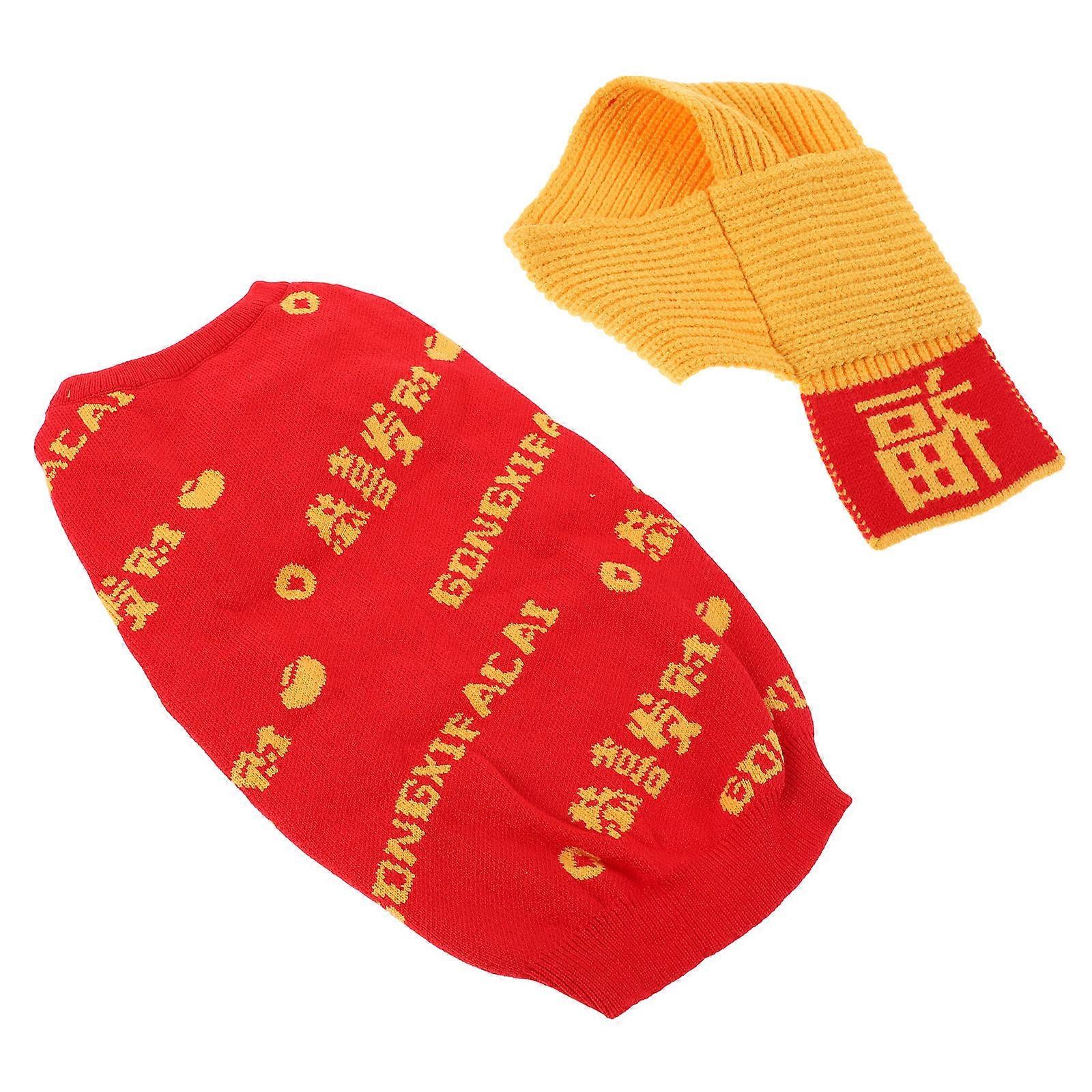 Pet Winter Clothes Warm Dog Cat Costume For New Year Celebration Red L Size 1Set