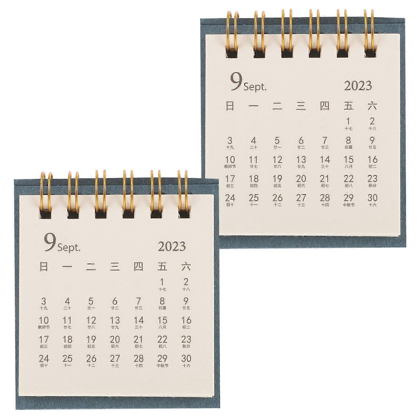 Year Calendar 2024 Mini Desk Calendar For Office Use Chic Design Paper Material 7.50X6.50X2.20cm 2Pcs