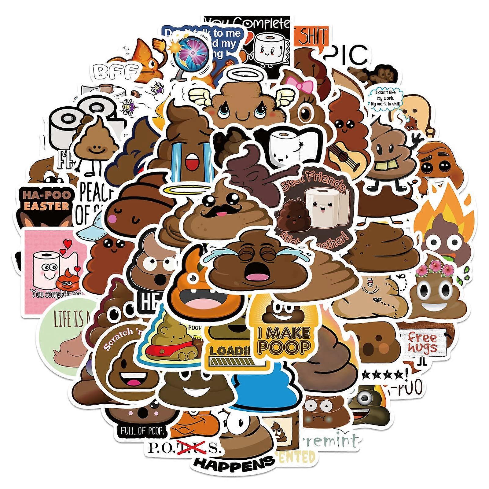 Funny Poop Stickers Pack of 50 Kawaii Cartoon Waterproof Prank Stickers for Laptops Skateboards Bikes and Scrapbooks