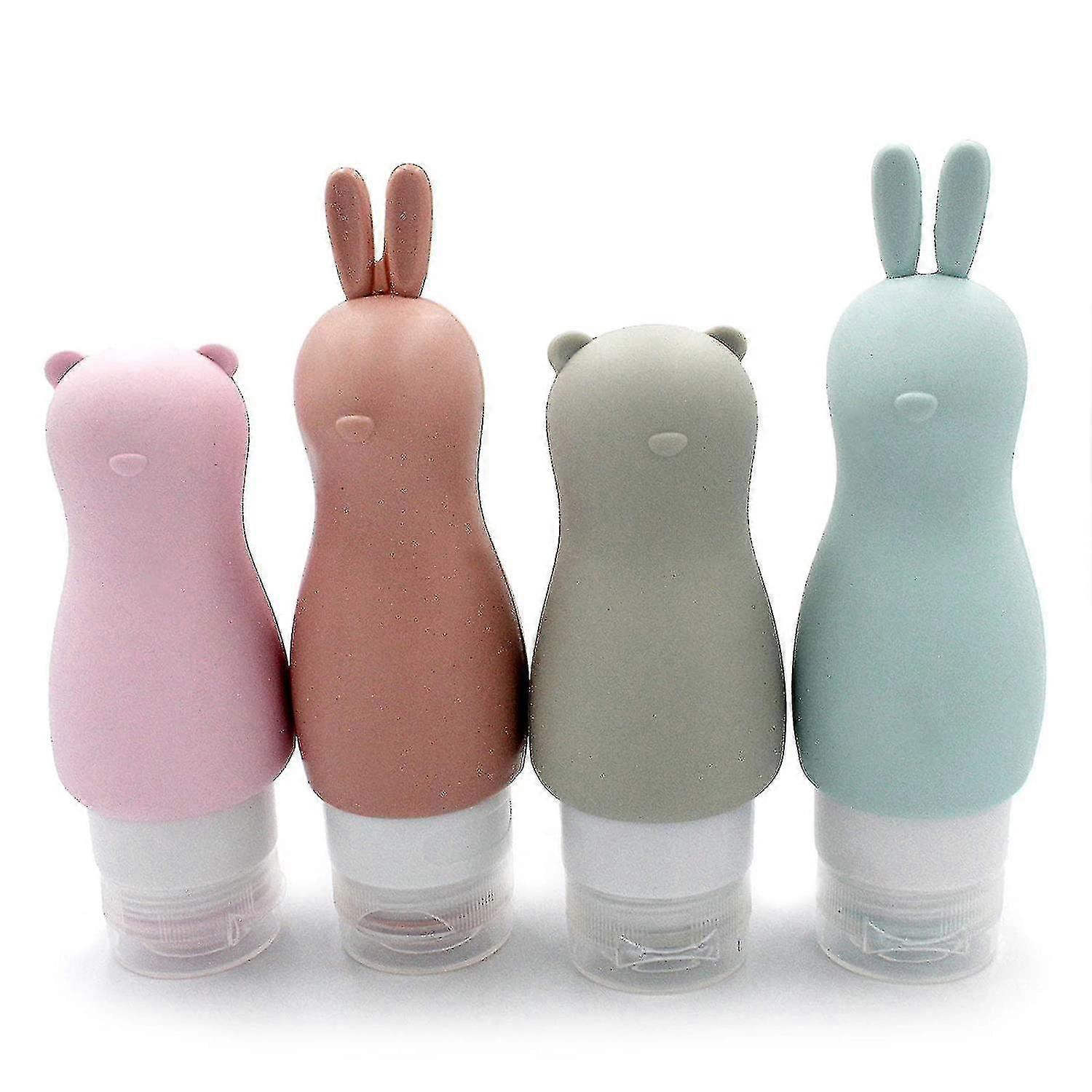 Cute Travel Bottles, 3oz (90ml) Portable Bear and Rabbit Travel Size Containers, Leakproof Soft Silicone