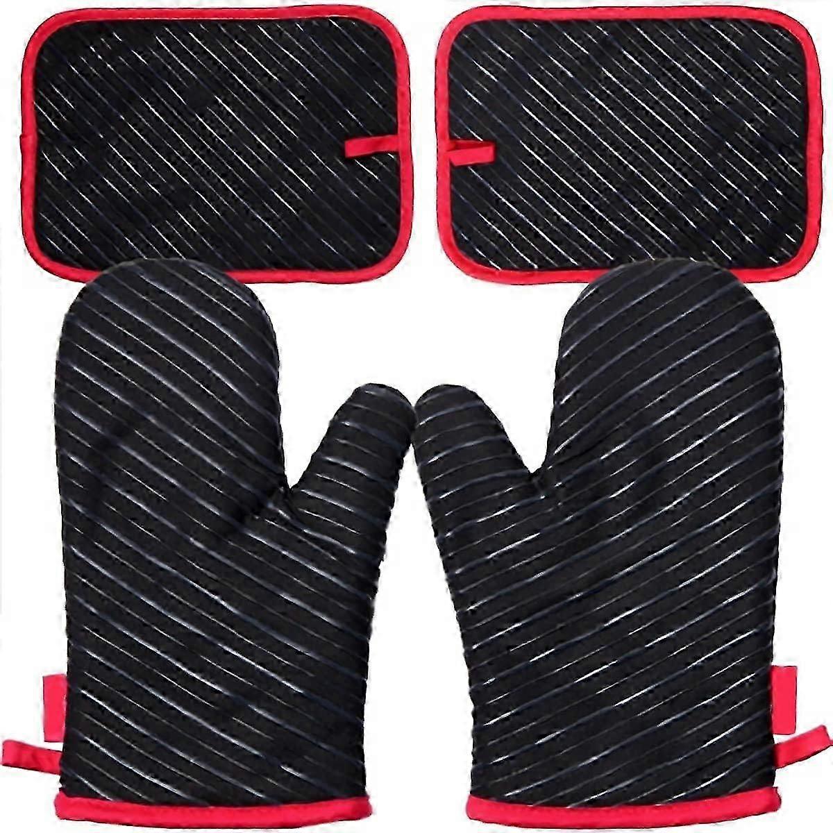 4 Piece Heat Resistant Cotton Material Oven Mitt Set with Non-Slip Design for Grilling and Baking Use