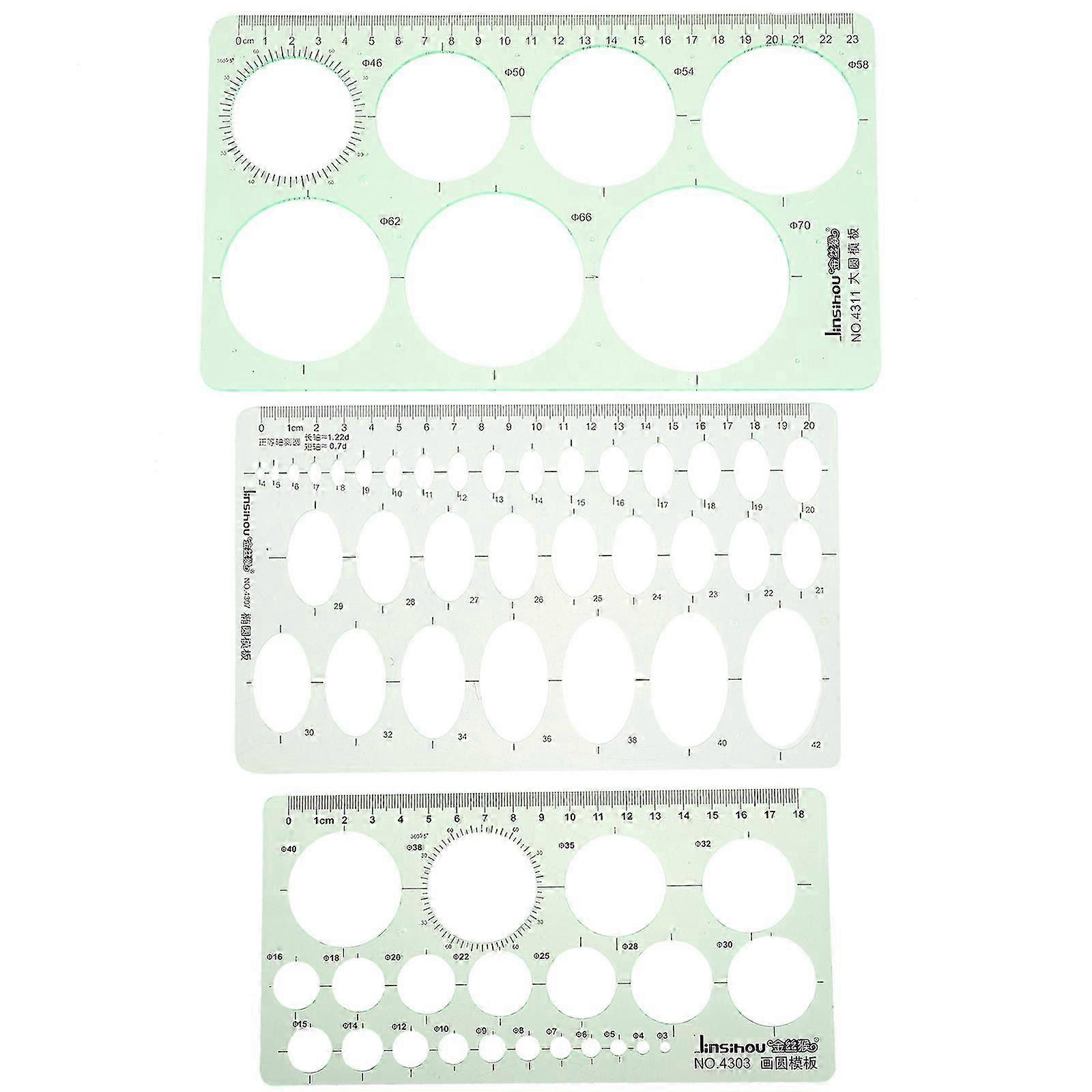 3Pcs Geometric Drawings Templates Stencils Plastic Measuring Template Rulers for Drafting
