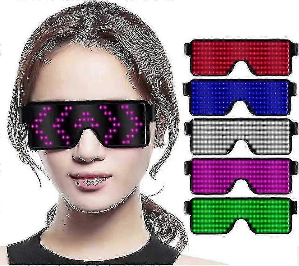 LED Glasses for Party Favors, Rechargeable USB Charging with LED Display, 8 Patterns Available