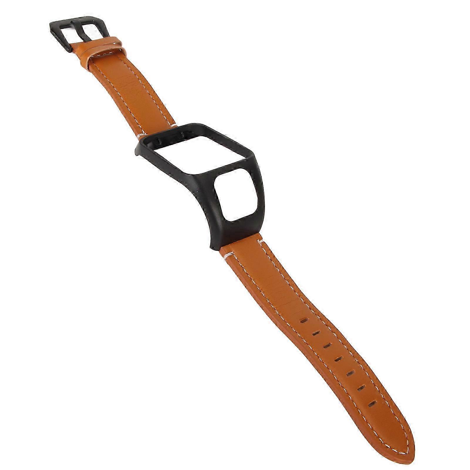 Leather Quick Release Adjustable Vintage Watch Strap Replacement with Protector Case for Compatible Brand Runner3 Black