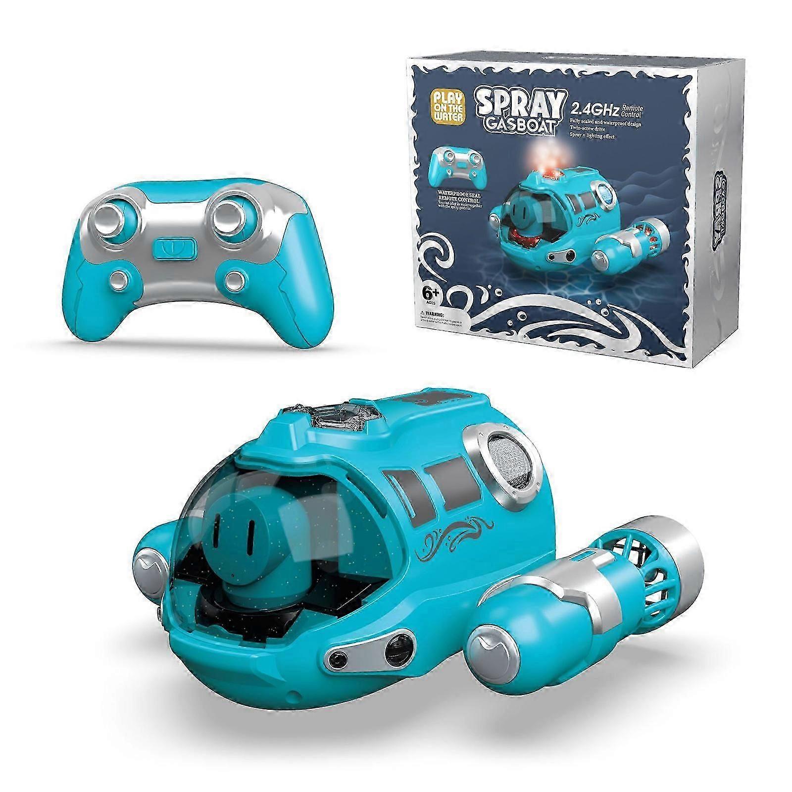 Remote Control Swimming Pool Boat for Kids, 2.4GHz Waterproof RC Submarine with Light and Spray for Lake, Bathroom, Kids Pool