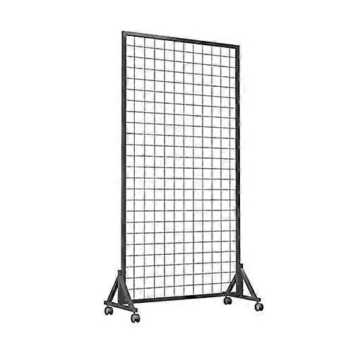 Wire grid wall display rack with wheels (Black, 50x170CM)