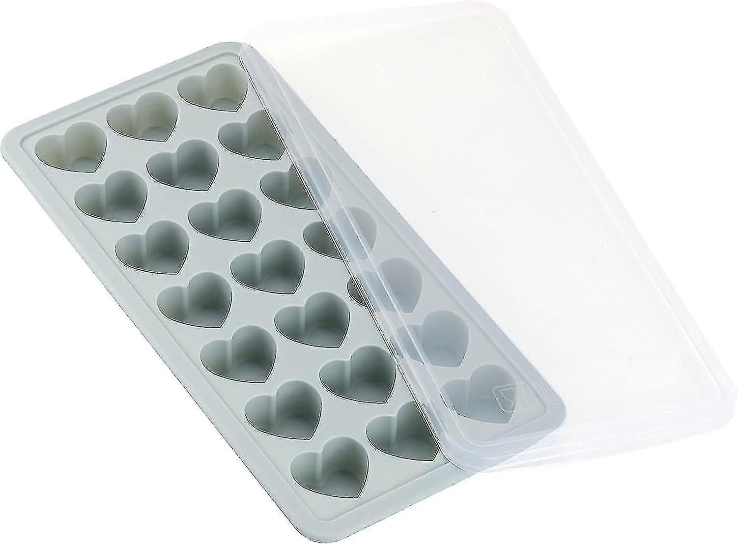 1 Piece 21 Compartment Heart Shaped Ice Cube Tray With Lid, Silicone Heart Shaped Mold, Blue