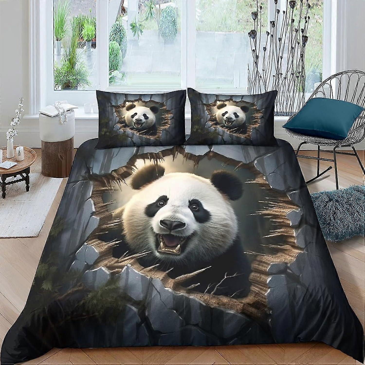 Cute Panda Bedding Set Duvet Cover, 3 Piece Soft Breathable Comforter with Zipper Closure