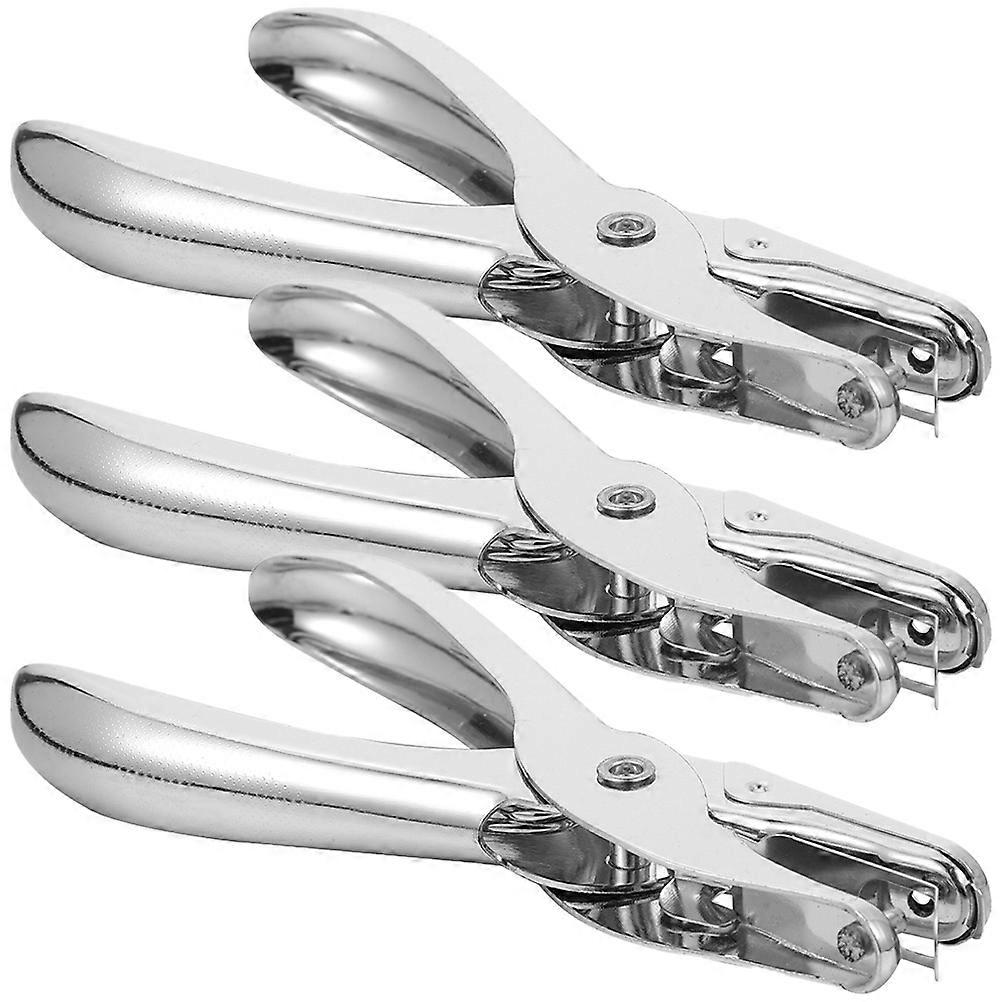 Handheld Hole Paper Punch Multi-Function Hole Puncher Office Work Silver 3Pcs