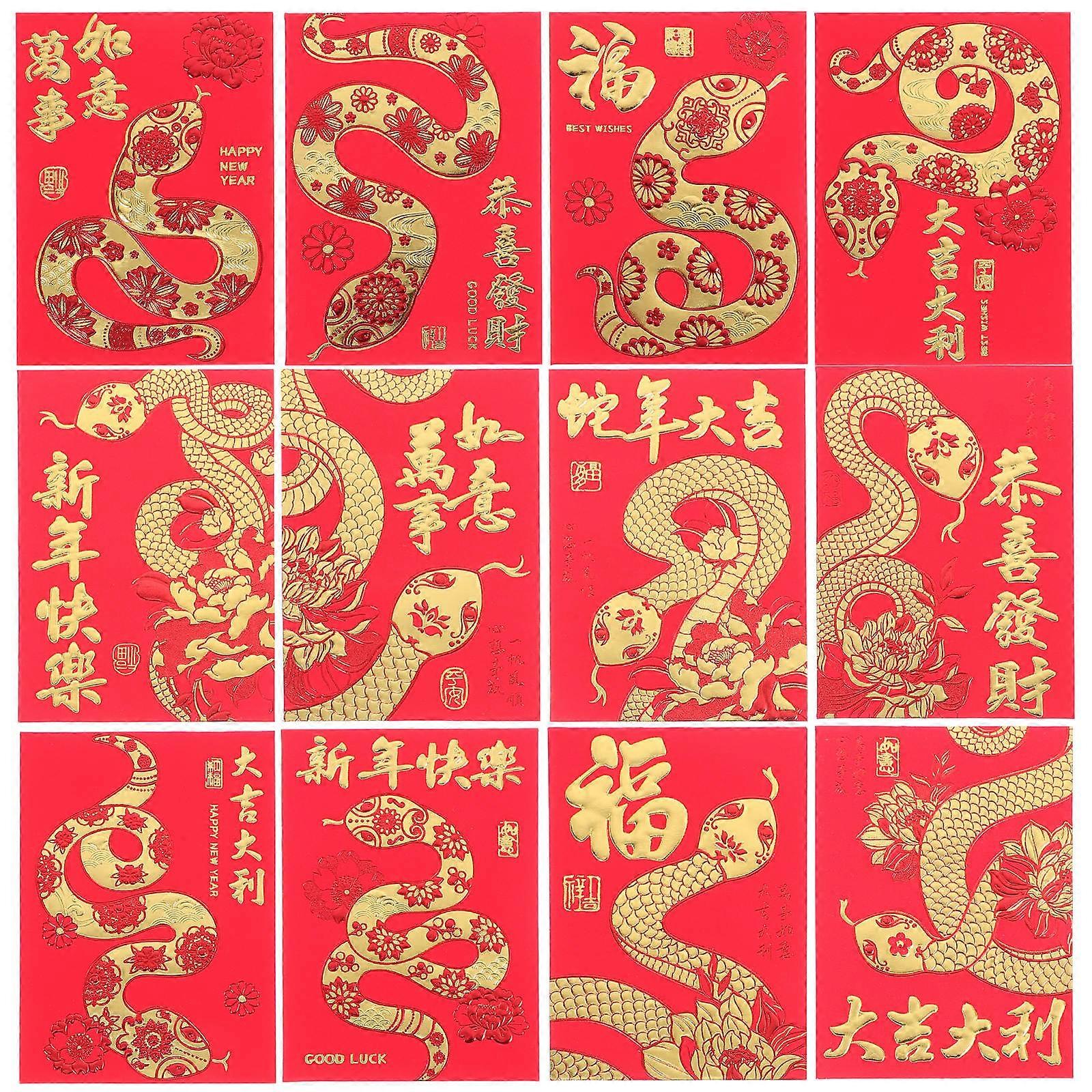 36pcs Red Envelopes for Chinese New Year Festive Snake Zodiac Design Hong Bao Pockets for Lunar Spring Festival & Wedding Gifts