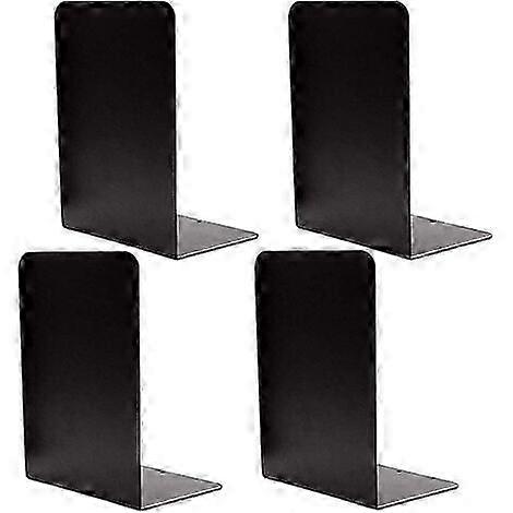 Heavy-Duty Metal Bookends with Non-Slip Rubber Pads  Set of 4 (Black)