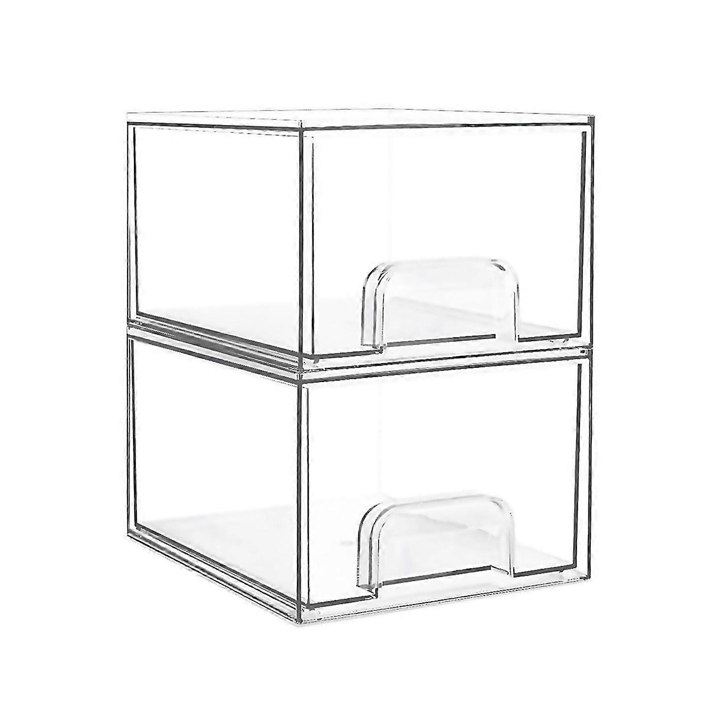 For 2pcs Clear Stackable Storage Drawers,bathroom Makeup Organizer