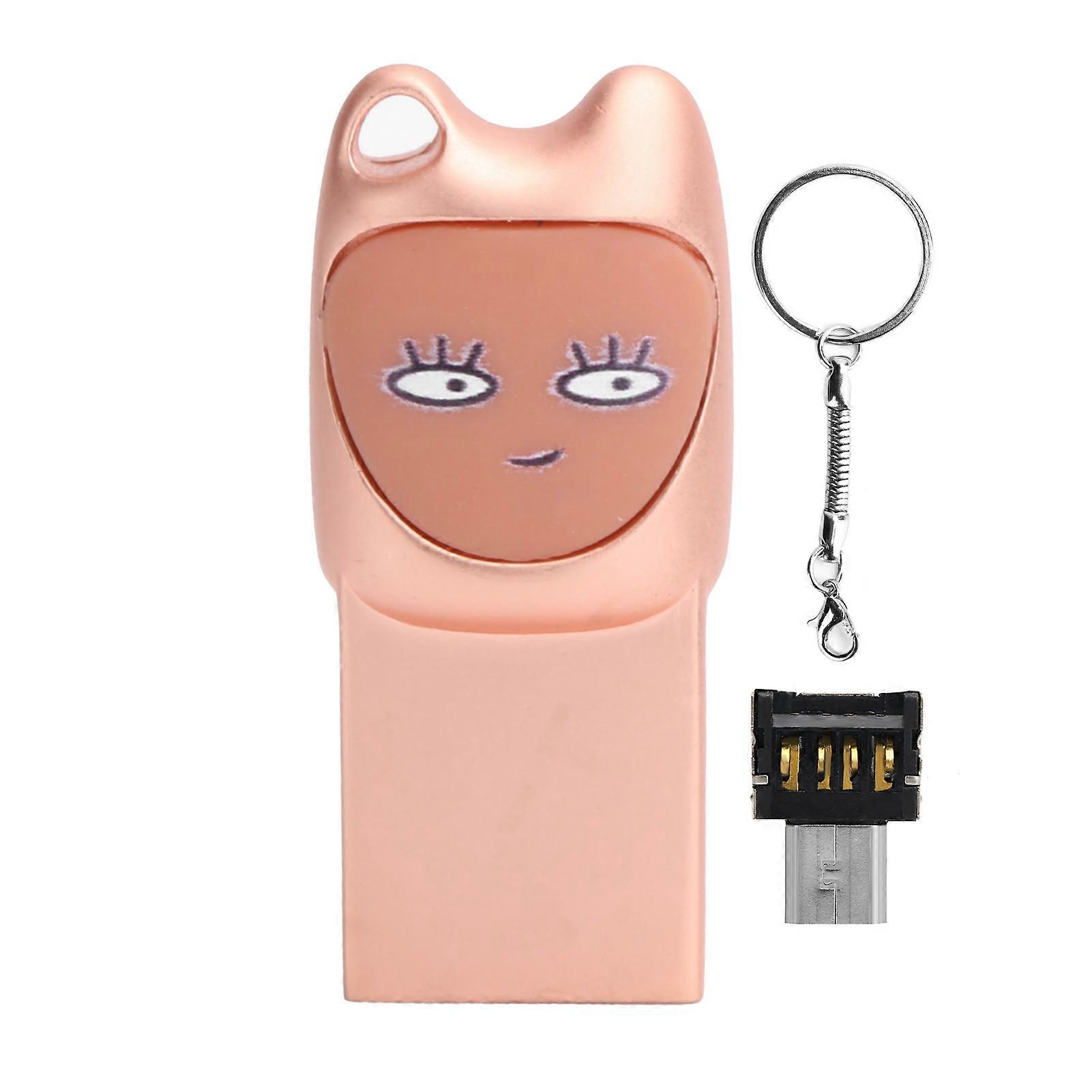 Flash USB2.0 Interface Plugin Free Drive Cartoon U Disk Portable Card Reader Device(Rose Gold 16G)