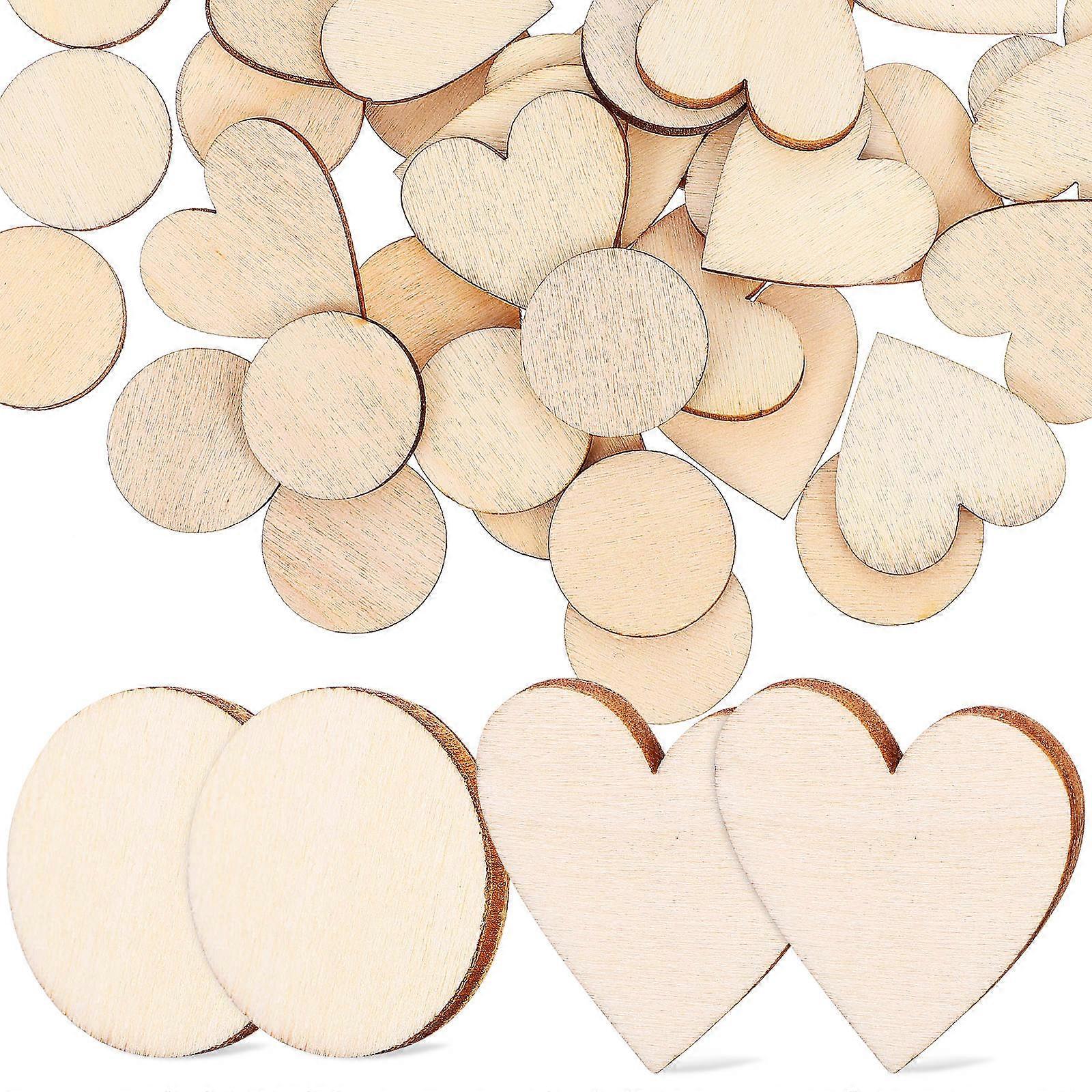 50PCS DIY Wooden Slices Natural Unfinished Cutouts for Crafting, Engraving & Painting – Lightweight & Portable, Includes Heart Shapes