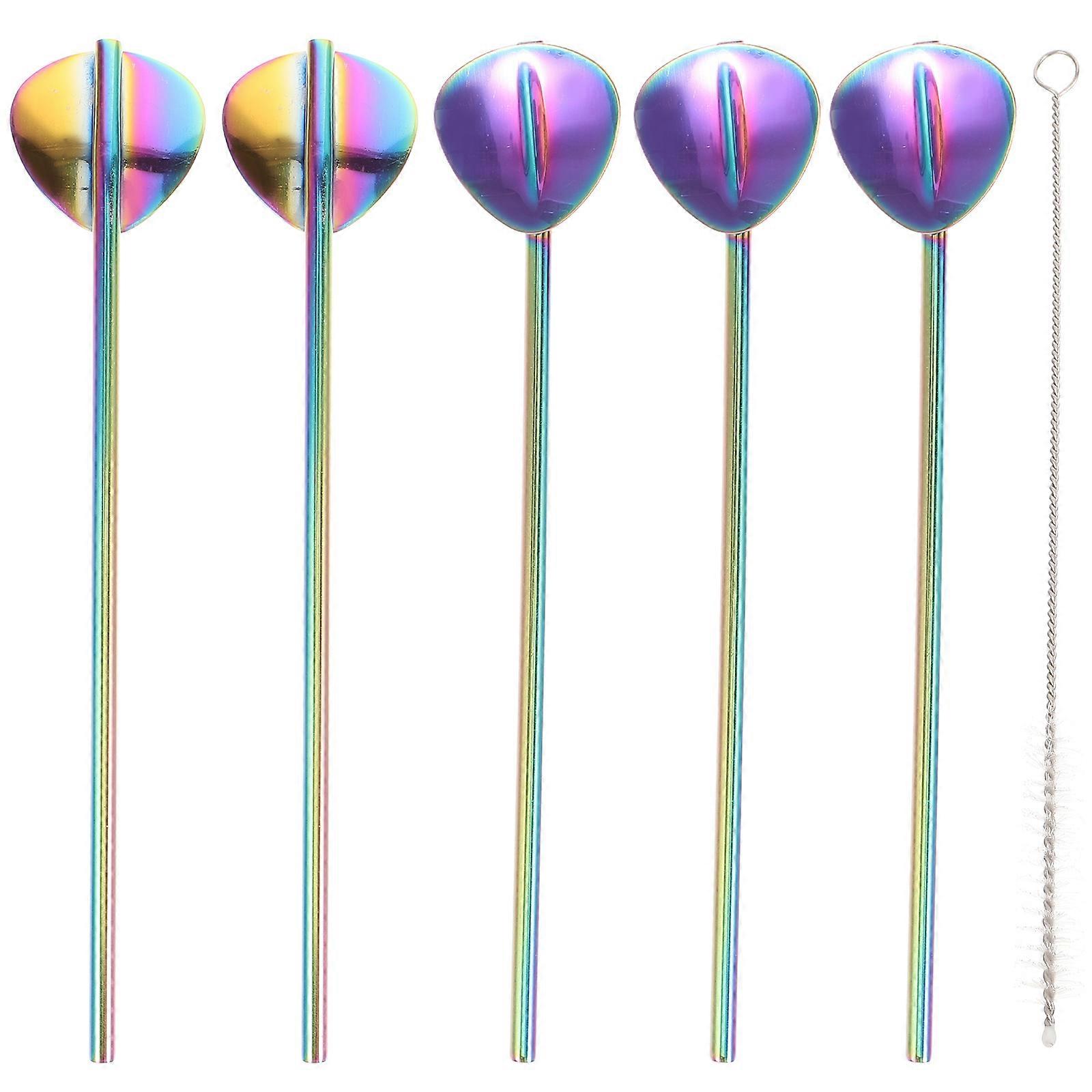 Pailles-cuillères compactes pour café et glace avec goupillon de nettoyage (lot de 6)