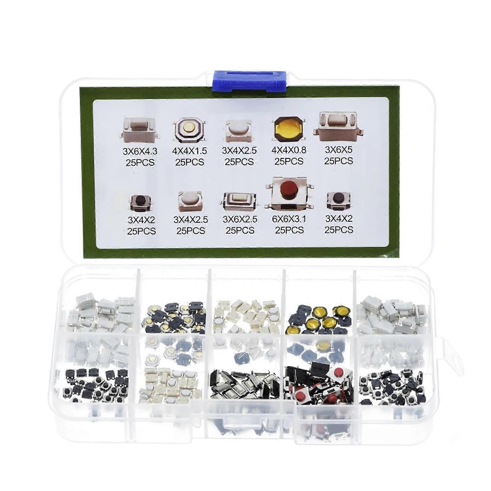 250Pcs Touch Microswitches Tactile Button Switches Kit 10 Varieties For Car Key Remote Control Electronics Projects