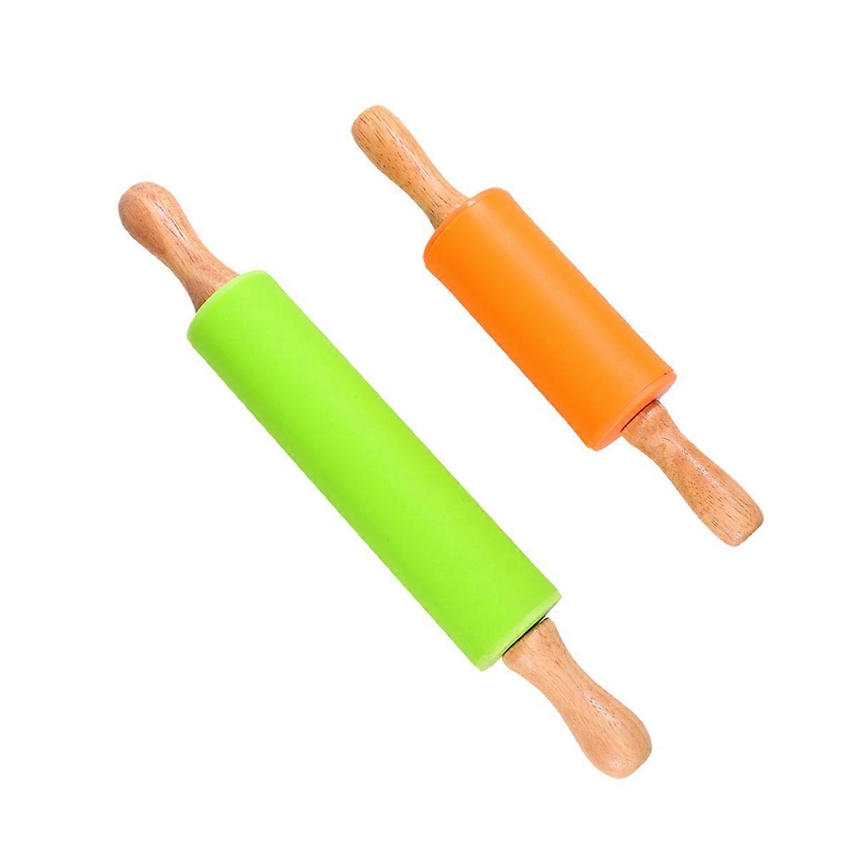 Silicone Rolling Pin with Wooden Handles Non Stick Baking Tool for Dough, Pastry, Pizza & Handmade Noodles Kitchen Roller for Home & Commercial Use