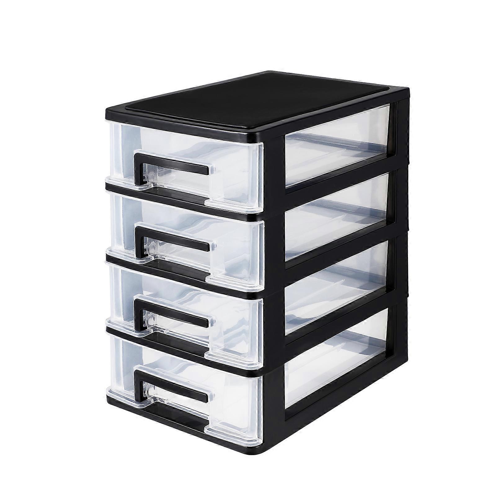 Cabinet Storage Plastic Drawer Type Closet Office Workers Furniture Black and Transparent 25.20X21.00X15.20CM 1Pack