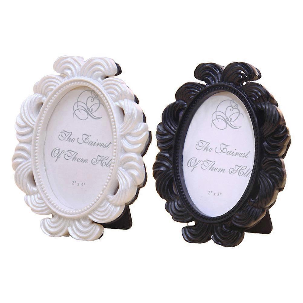 Κορνίζα Retro οβάλ σχήμα Photo Holder Home Desktop Διακόσμηση για το σαλόνι υπνοδωματίου 2Pcs μαύρο