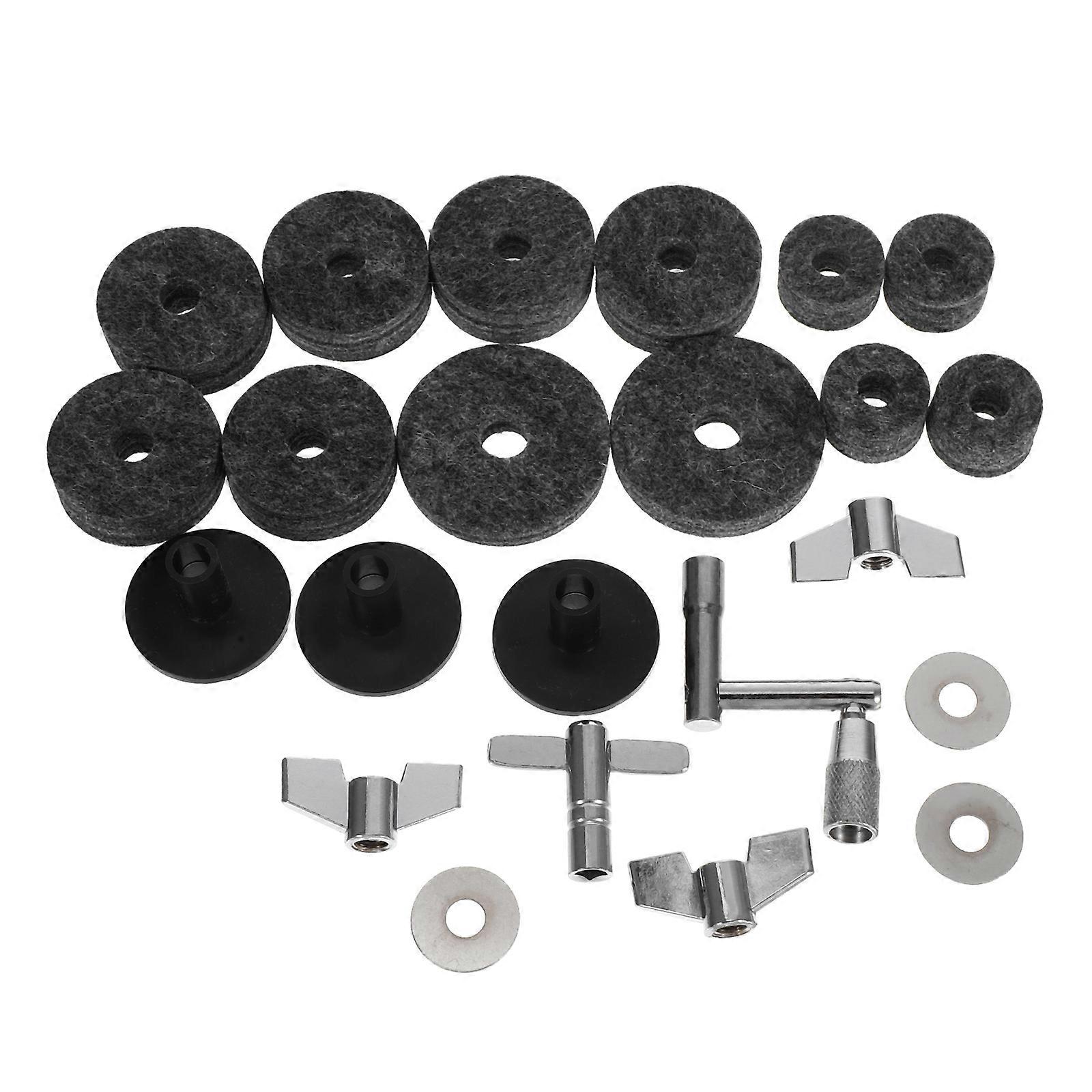 23 Piece Drum Kit Cymbal Replacement Accessories Set with Felt Pads, Washers, Sleeves, and Drum Key for Enhanced Performance and Compatibility