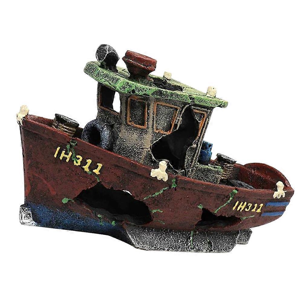 Dark Red Resin Fishing Boat Decor for Fish Tank Accessories 1pc Small Size