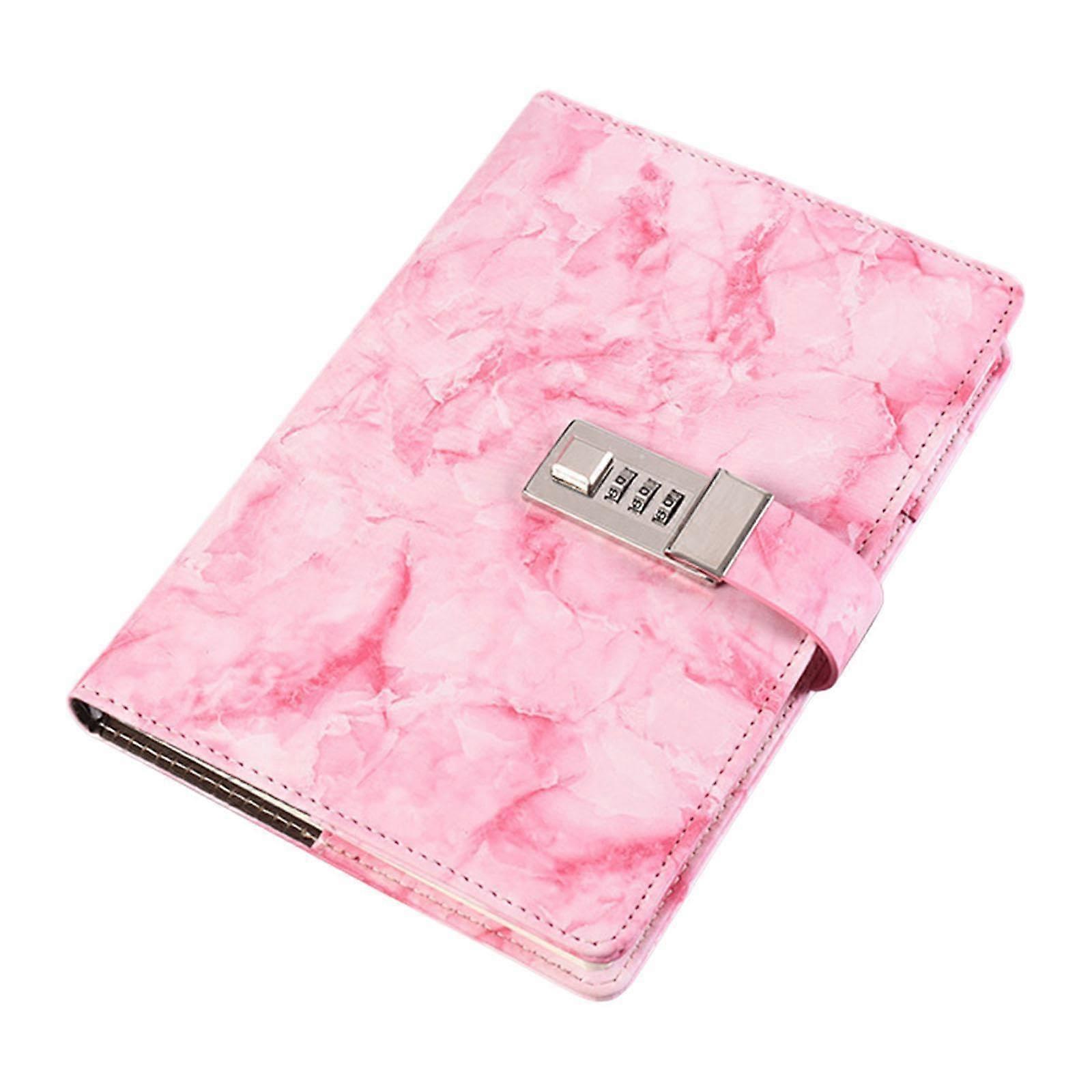 Diary with Lock, PU Leather Personal Travel Journal with Password Protection, Business Notebook for Boys and Teens, Pink