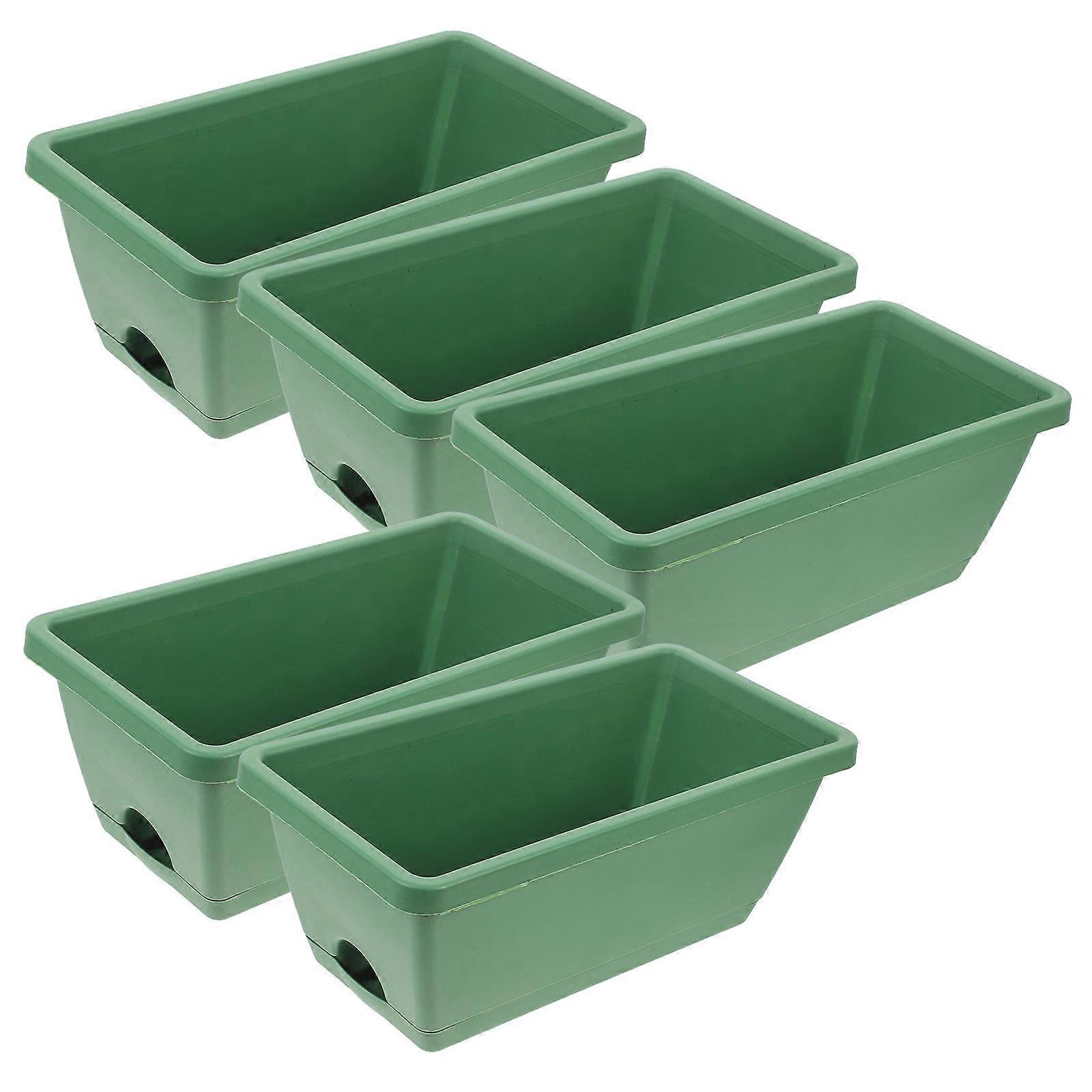 Green Plastic Planter Boxes for Growing Vegetables Flowers and Herbs 5 Sets with Trays